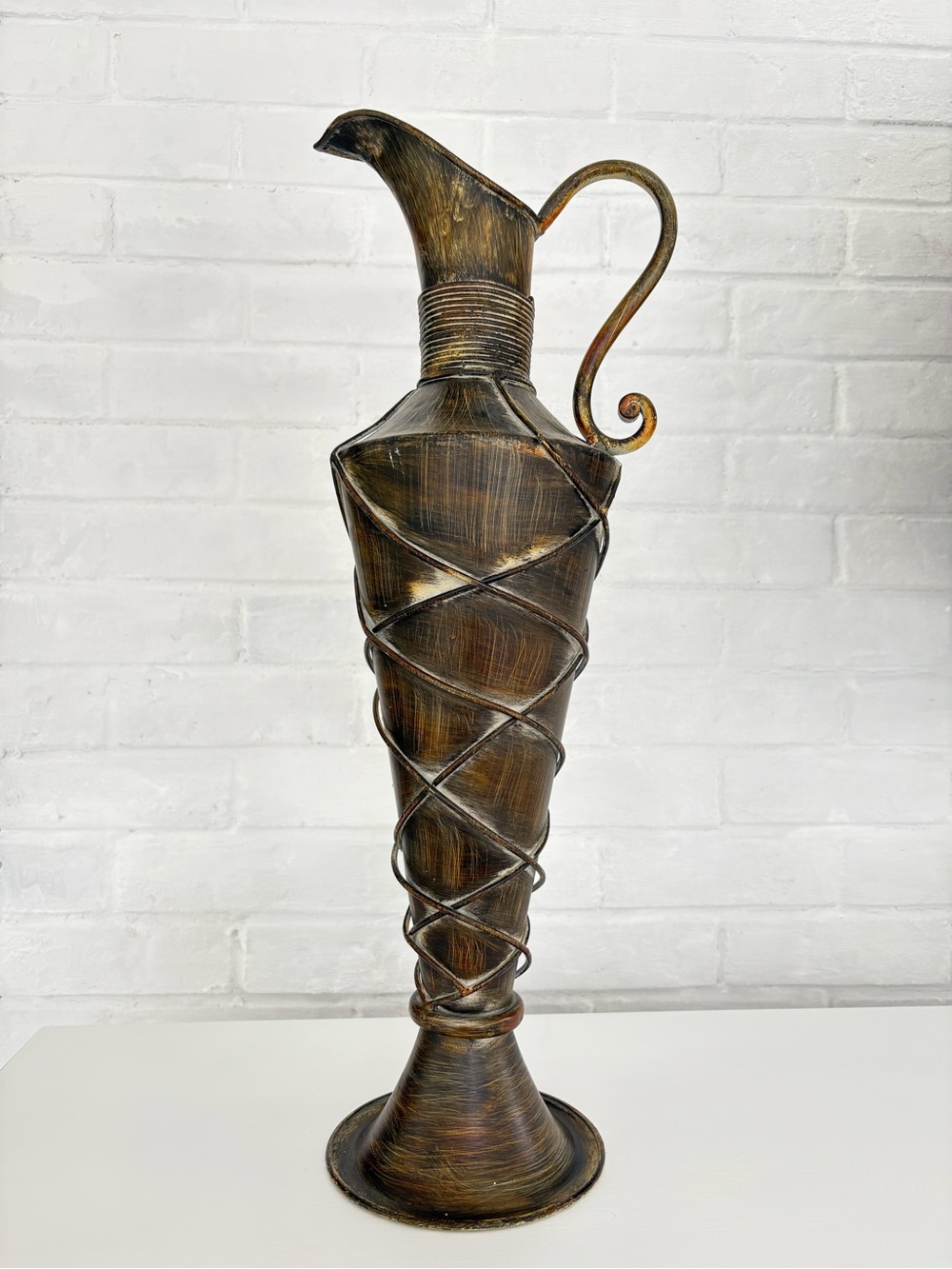 Decorative Antique-Style Metal Pitcher Vase - Bronze Finish